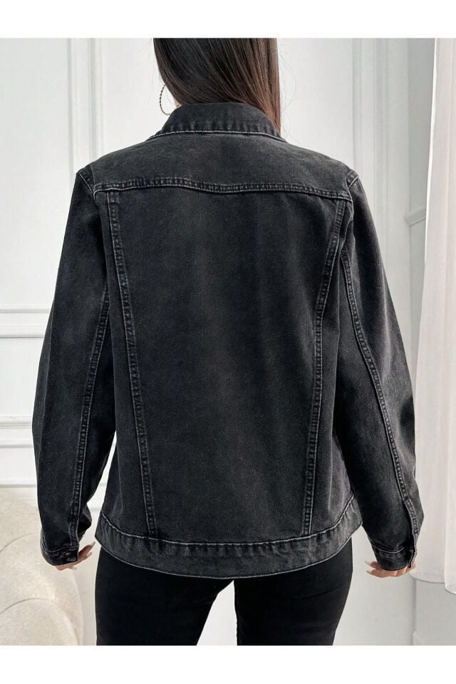 Kadın Beli Kuşaklı Mavi Kar Yıkama Oversize Kot Ceket GRİ - XL