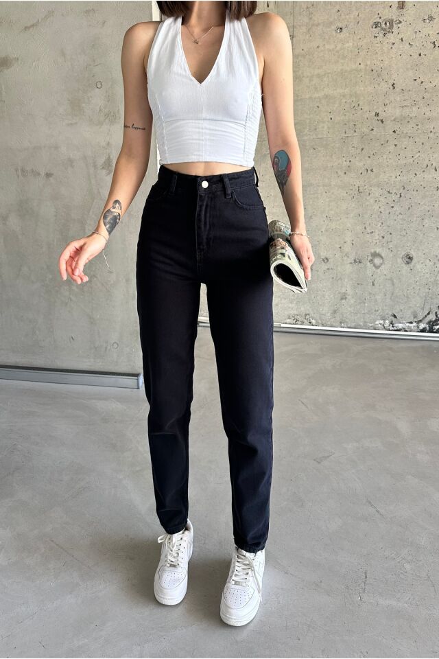 Kadın Likralı Yüksek Bel Mom Jeans Koyu Mavi - 38